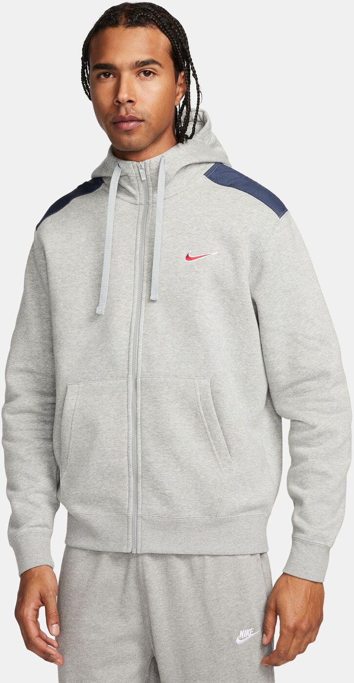 NIKE M NSW SP FLC FZ HOODIE BB DK GREY HEATHER/MATTE SILVER/W