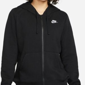 NIKE W NSW CLUB FLC FZ HOODIE STD BLACK/WHITE/WHITE