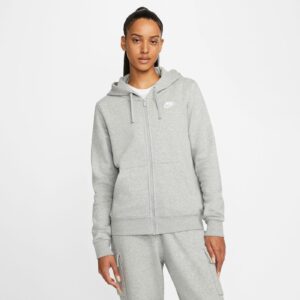 NIKE W NSW CLUB FLC FZ HOODIE STD DK GREY HEATHER/MATTE SILVER/W