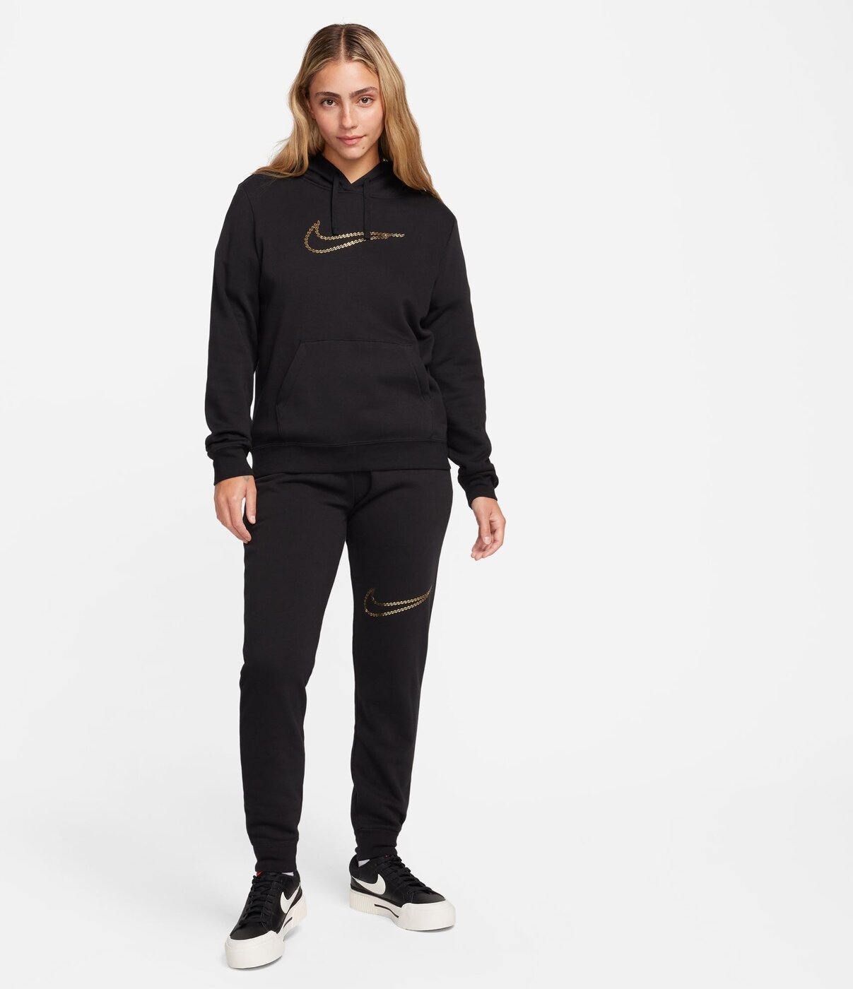 NIKE W NSW CLUB FLC SHINE MR PANT BLACK/WHITE/WHITE – Bild 3