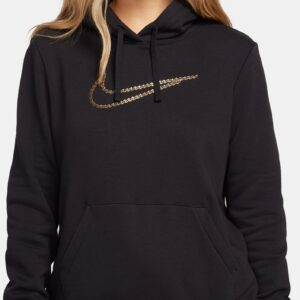 NIKE W NSW PE CLB FLC SHINE OS PO BLACK/WHITE/WHITE