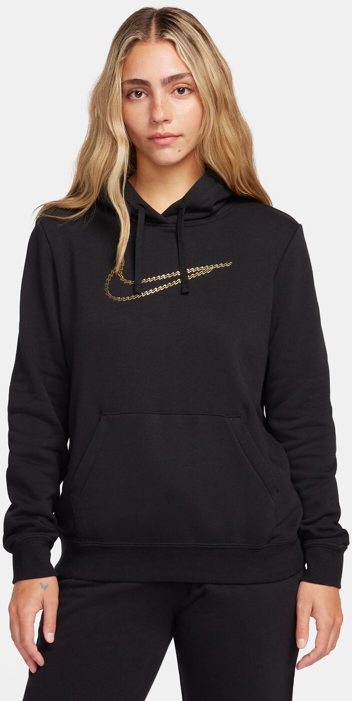 NIKE W NSW PE CLB FLC SHINE OS PO BLACK/WHITE/WHITE